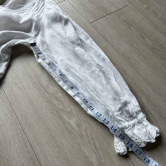 J Crew Scallop Trim Tie Front Top In Ramie Small Cropped Sheer White Flaw - Picture 8 of 14